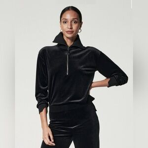 SPANX Black Velour 1/2 Zip Pullover Sweatshirt Size M